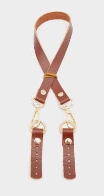 Angel Çanta Aksesuar Kızıl Kahve Renk 60x1.5 cm Gerçek Deri Çanta Sapı Light Gold Metalli - 1