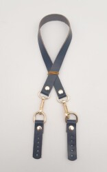 Angel Çanta Aksesuar Lacivert Renk 60x1.5 cm Gerçek Deri Çanta Sapı Light Gold Metalli - Angel Çanta Aksesuar