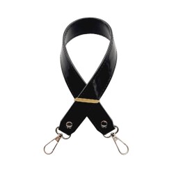 Angel Çanta Aksesuar Rugan Deri 42x2.5 cm Kancalı Tek Çanta Sapı Siyah Renk Gümüş Metalli - Angel Çanta Aksesuar