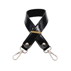 Angel Çanta Aksesuar Rugan Deri 42x2.5 cm Kancalı Tek Çanta Sapı Siyah Renk Gümüş Metalli - 3