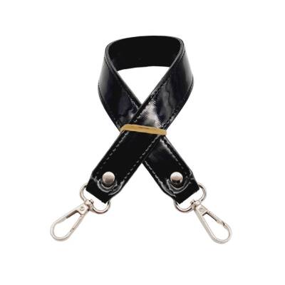 Angel Çanta Aksesuar Rugan Deri 42x2.5 cm Kancalı Tek Çanta Sapı Siyah Renk Gümüş Metalli - 3