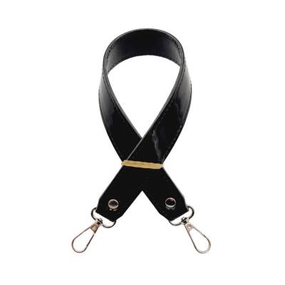 Angel Çanta Aksesuar Rugan Deri 42x2.5 cm Kancalı Tek Çanta Sapı Siyah Renk Gümüş Metalli - 1