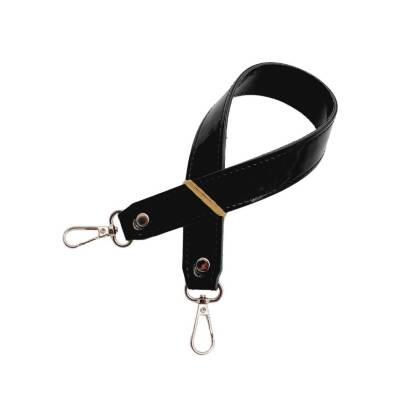 Angel Çanta Aksesuar Rugan Deri 42x2.5 cm Kancalı Tek Çanta Sapı Siyah Renk Gümüş Metalli - 2