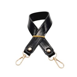 Angel Çanta Aksesuar Rugan Deri 42x2.5 cm Kancalı Tek Çanta Sapı Siyah Renk Light Gold Metalli - 3