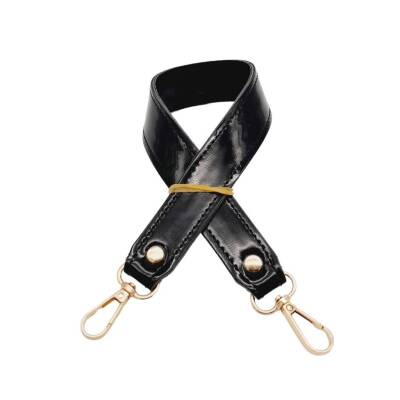 Angel Çanta Aksesuar Rugan Deri 42x2.5 cm Kancalı Tek Çanta Sapı Siyah Renk Light Gold Metalli - 3