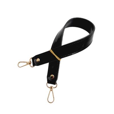 Angel Çanta Aksesuar Rugan Deri 42x2.5 cm Kancalı Tek Çanta Sapı Siyah Renk Light Gold Metalli - 2