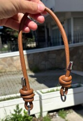 Angel Çanta Aksesuar Suni Deri 45 Cm Düğüm Model Çanta Sapı Taba Gümüş Metal - 3