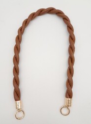 Angel Çanta Aksesuar Taba 10 mm Suni Deri İpli Çanta Sapı Light Gold Metalli - Angel Çanta Aksesuar