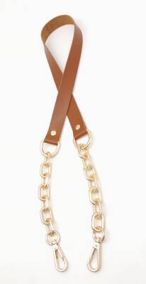 Angel Çanta Aksesuar Taba Tek Kat Suni Deri Zincirli Kancalı Tek Sap Light Gold Metalli - 3