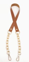 Angel Çanta Aksesuar Taba Tek Kat Suni Deri Zincirli Kancalı Tek Sap Light Gold Metalli - Angel Çanta Aksesuar
