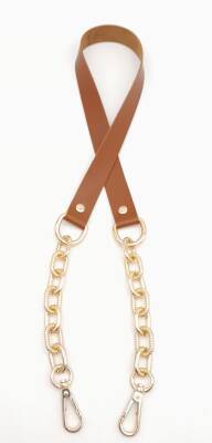 Angel Çanta Aksesuar Taba Tek Kat Suni Deri Zincirli Kancalı Tek Sap Light Gold Metalli - 1