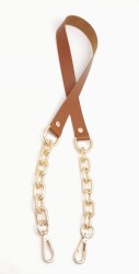 Angel Çanta Aksesuar Taba Tek Kat Suni Deri Zincirli Kancalı Tek Sap Light Gold Metalli - 2