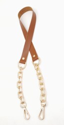 Angel Çanta Aksesuar Taba Tek Kat Suni Deri Zincirli Kancalı Tek Sap Light Gold Metalli - 3
