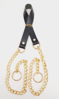 Angel Çanta Aksesuar Tek Kat Gerçek Deri 2 cm Siyah Light Gold Zincirli Çanta Sapı - 1