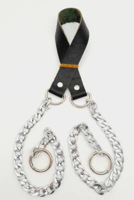 Angel Çanta Aksesuar Tek Kat Gerçek Deri Siyah Gümüş Zincirli Çanta Sapı - 1