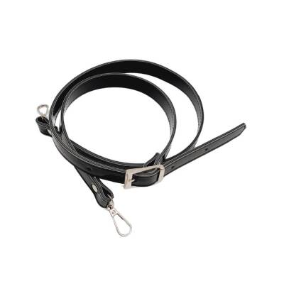 Angel Çanta Aksesuar Rugan Deri 120x2 cm Tokalı Siyah Renk Çanta Sapı Gümüş Metalli - 1