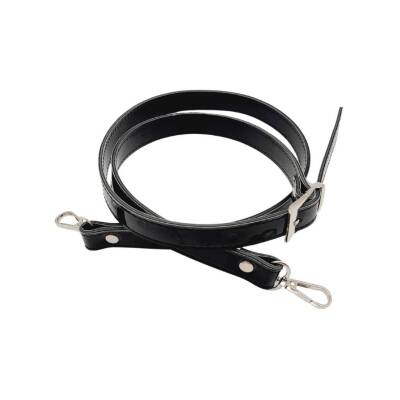 Angel Çanta Aksesuar Rugan Deri 120x2 cm Tokalı Siyah Renk Çanta Sapı Gümüş Metalli - 2