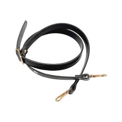 Angel Çanta Aksesuar Rugan Deri 120x2 cm Tokalı Siyah Renk Çanta Sapı Light Gold Metalli - 3