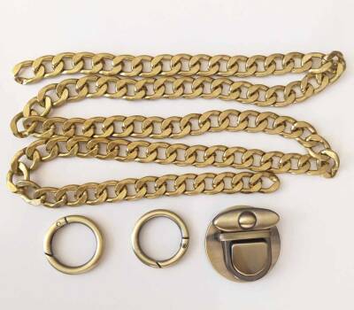 Angel Çanta Aksesuar Açık Antik Renk 5Cm Yuvarlak Kilit Klasik Zincir Set - 1