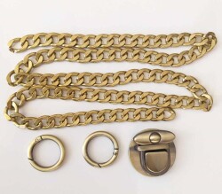 Angel Çanta Aksesuar Açık Antik Renk 5Cm Yuvarlak Kilit Klasik Zincir Set - Angel Çanta Aksesuar