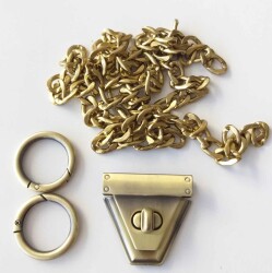 Angel Çanta Aksesuar Açık Antik Renk Üçgen Kilit Zincir Set - Angel Çanta Aksesuar