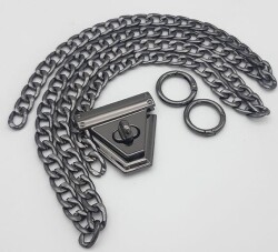 Angel Çanta Aksesuar Füme Renk Orta Kalınlık Zincir Set No:56 - Angel Çanta Aksesuar