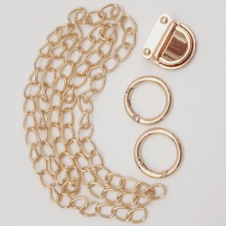 Angel Çanta Aksesuar Light Gold Renk İnce Zincir Kilit Set - Angel Çanta Aksesuar