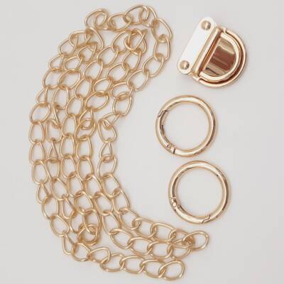 Angel Çanta Aksesuar Light Gold Renk İnce Zincir Kilit Set - 1
