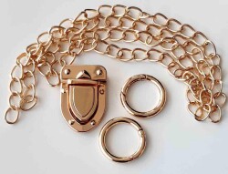 Angel Çanta Aksesuar Light Gold Renk İnce Zincir Uzun Kilit Set - Angel Çanta Aksesuar