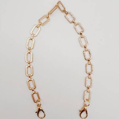 Angel Çanta Aksesuar 35 cm Light Gold Renk Taşlı Kancalı Çanta Zinciri - 3