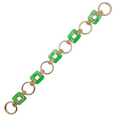 Angel Çanta Aksesuar 38 cm Kare Akrilik Yaylı Halkalı Çanta Zinciri Açık Yeşil Renk Light Gold Metalli - 2