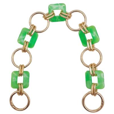 Angel Çanta Aksesuar 38 cm Kare Akrilik Yaylı Halkalı Çanta Zinciri Açık Yeşil Renk Light Gold Metalli - 1