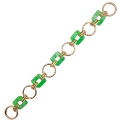 Angel Çanta Aksesuar 38 cm Kare Akrilik Yaylı Halkalı Çanta Zinciri Açık Yeşil Renk Light Gold Metalli - 2