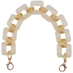Angel Çanta Aksesuar 40 cm Kare Akrilik Kancalı Çanta Zinciri Krem Renk Light Gold Metalli - Angel Çanta Aksesuar