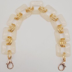 Angel Çanta Aksesuar 40 cm Kare Akrilik Kancalı Çanta Zinciri Krem Renk Light Gold Metalli - 2