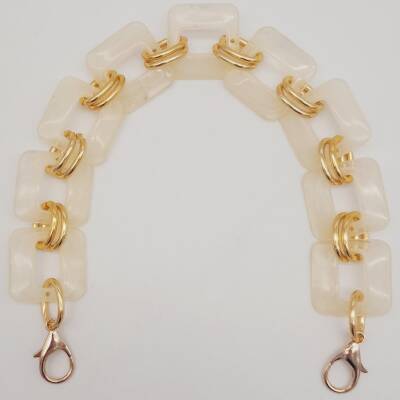 Angel Çanta Aksesuar 40 cm Kare Akrilik Kancalı Çanta Zinciri Krem Renk Light Gold Metalli - 2