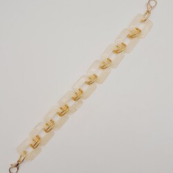 Angel Çanta Aksesuar 40 cm Kare Akrilik Kancalı Çanta Zinciri Krem Renk Light Gold Metalli - 3