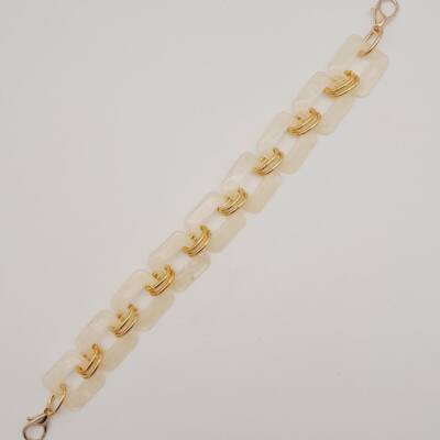 Angel Çanta Aksesuar 40 cm Kare Akrilik Kancalı Çanta Zinciri Krem Renk Light Gold Metalli - 3