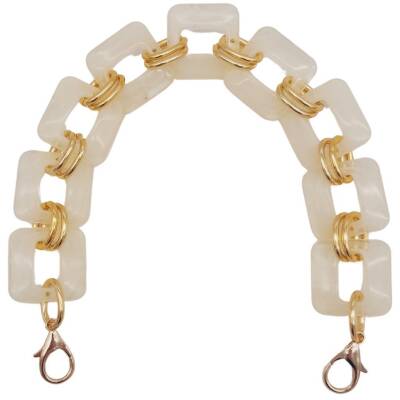Angel Çanta Aksesuar 40 cm Kare Akrilik Kancalı Çanta Zinciri Krem Renk Light Gold Metalli - 1