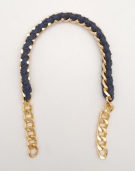 Angel Çanta Aksesuar 40 cm Derili Zincir Lacivert Renk Light Gold Metalli - Angel Çanta Aksesuar