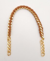 Angel Çanta Aksesuar 40 cm Derili Zincir Taba Renk Light Gold Metalli - Angel Çanta Aksesuar