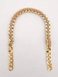 Angel Çanta Aksesuar 40 cm Derili Zincir Vizon Renk Light Gold Metalli - Angel Çanta Aksesuar