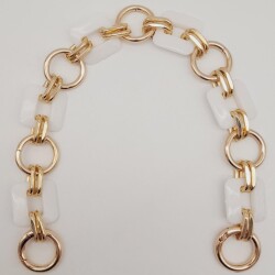 Angel Çanta Aksesuar 40 cm Kare Akrilik Yaylı Halkalı Çanta Zinciri Beyaz Renk Light Gold Metalli - Angel Çanta Aksesuar