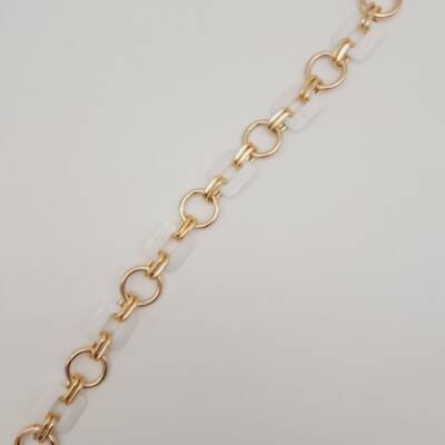 Angel Çanta Aksesuar 40 cm Kare Akrilik Yaylı Halkalı Çanta Zinciri Beyaz Renk Light Gold Metalli - 2