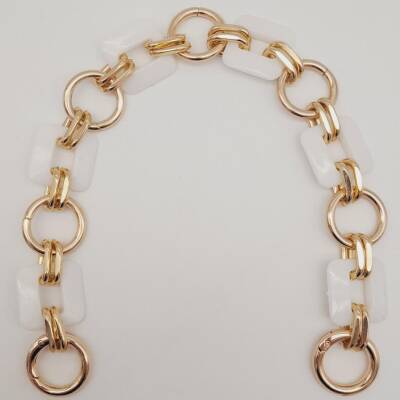 Angel Çanta Aksesuar 40 cm Kare Akrilik Yaylı Halkalı Çanta Zinciri Beyaz Renk Light Gold Metalli - 1