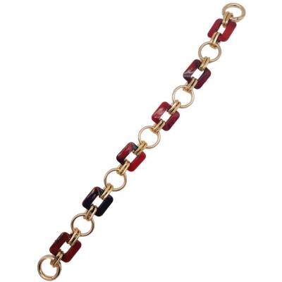 Angel Çanta Aksesuar 40 cm Kare Akrilik Yaylı Halkalı Çanta Zinciri Kırmızı Renk Light Gold Metalli - 2