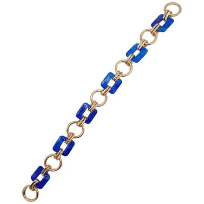 Angel Çanta Aksesuar 40 cm Kare Akrilik Yaylı Halkalı Çanta Zinciri Mavi Renk Light Gold Metalli - 2