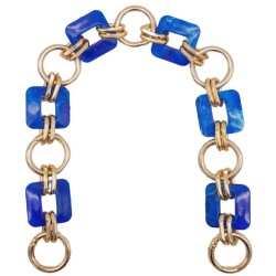 Angel Çanta Aksesuar 40 cm Kare Akrilik Yaylı Halkalı Çanta Zinciri Mavi Renk Light Gold Metalli - Angel Çanta Aksesuar