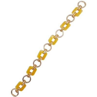 Angel Çanta Aksesuar 40 cm Kare Akrilik Yaylı Halkalı Çanta Zinciri Sarı Renk Light Gold Metalli - 2