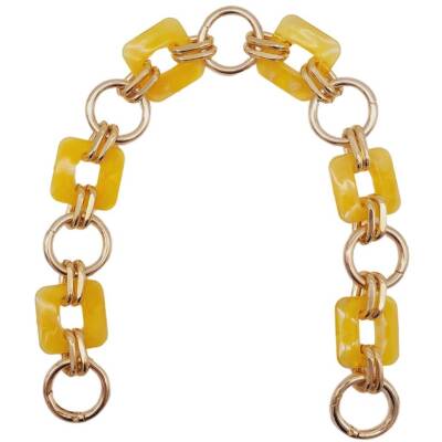 Angel Çanta Aksesuar 40 cm Kare Akrilik Yaylı Halkalı Çanta Zinciri Sarı Renk Light Gold Metalli - 1